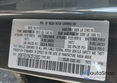 2019 Mazda Cx-5 Grand Touring Reserve z USA, uszkodzony, nr VIN JM3KFBDY5K0512883